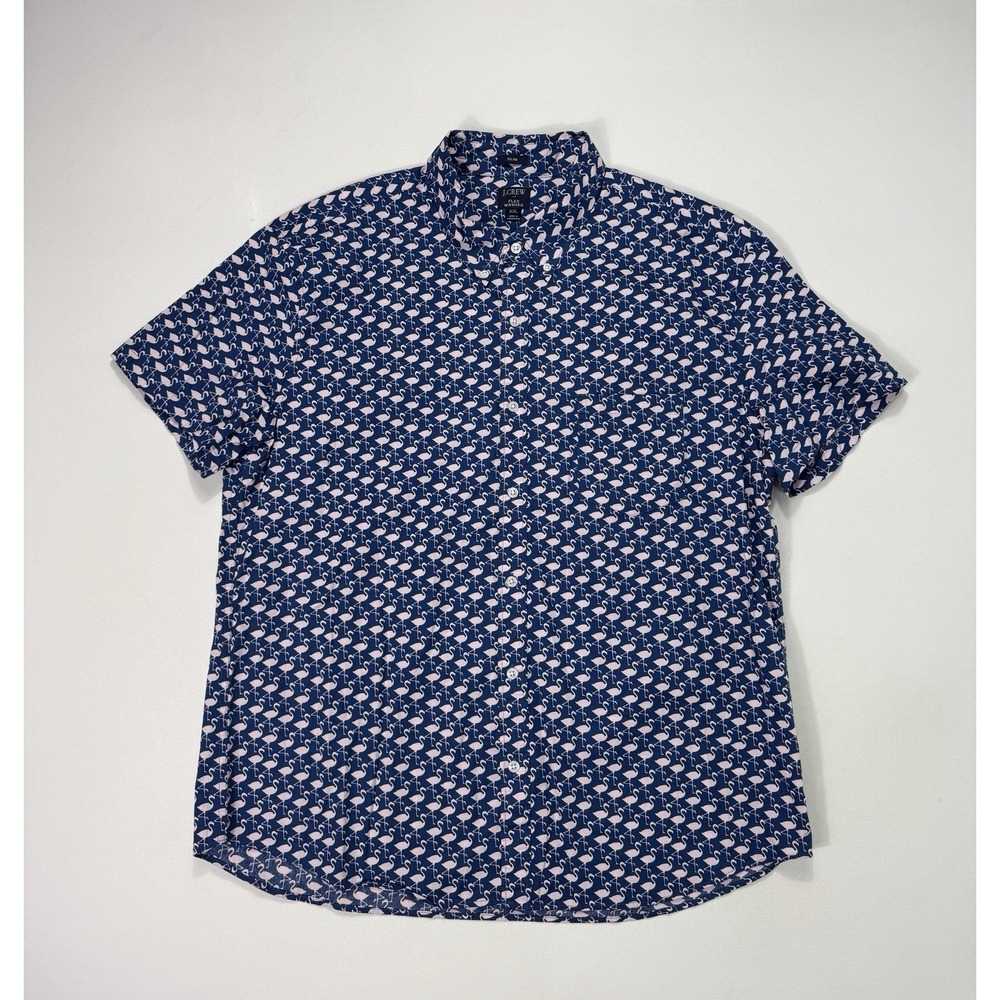 J Crew Flex Washed Men's 2XL Slim Fit Button Shirt Flamingo Print Stretch Casual